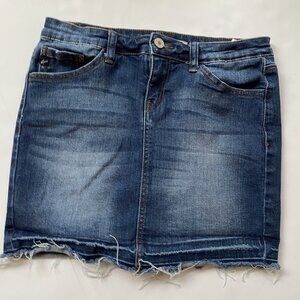 KanCan Denim Skirt Released Hem Mini Size 3/25 Slightly Distressed Blue